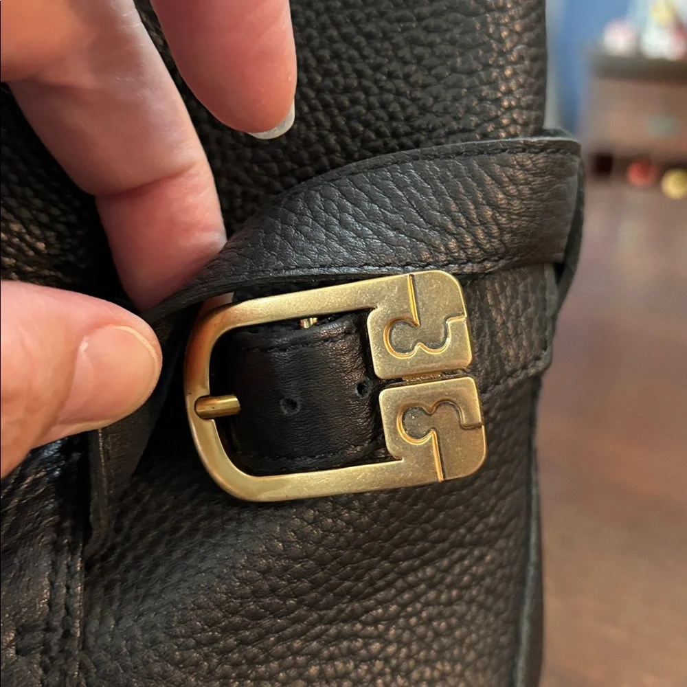 Tory‎ Burch Brooke Ankle Boots with Gold Buckle - Tumbled Black